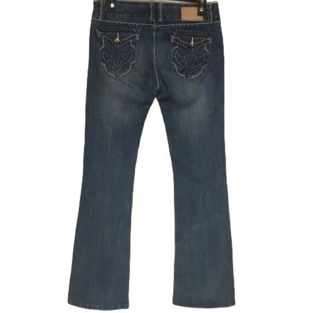 D-FUZ Premium Denimwear Boot Cut Blue Jeans distressed embroidered 9/10 READ